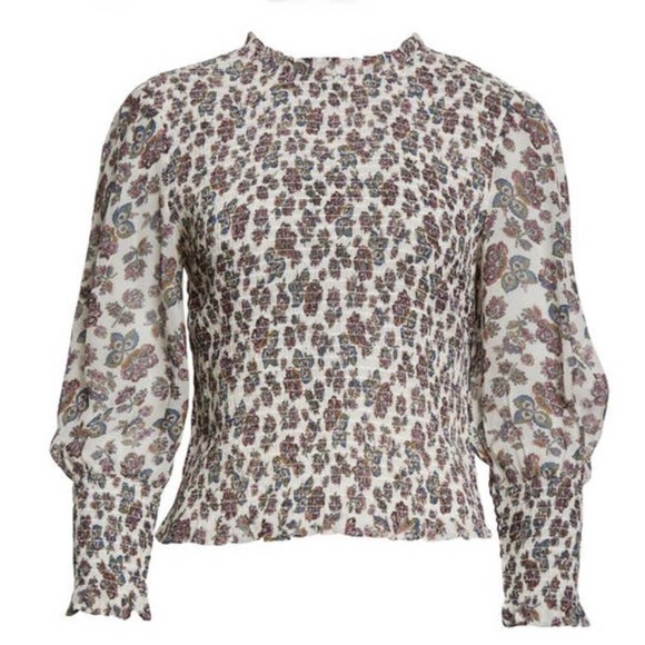 Veronica Beard Kali Floral Print Smocked Top Blouse 12 - Picture 1 of 8